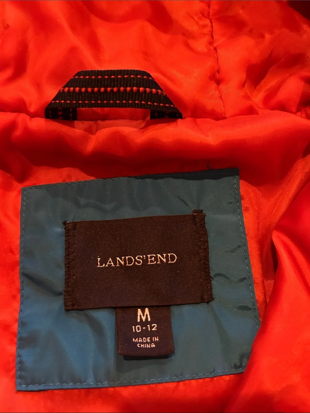 Lands End Kids Winter Polyester Blue & Orange Hooded Jacket
